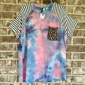 Lovely Souls Blue Pink Tie Dye Raglan Short Sleeved T-shirt